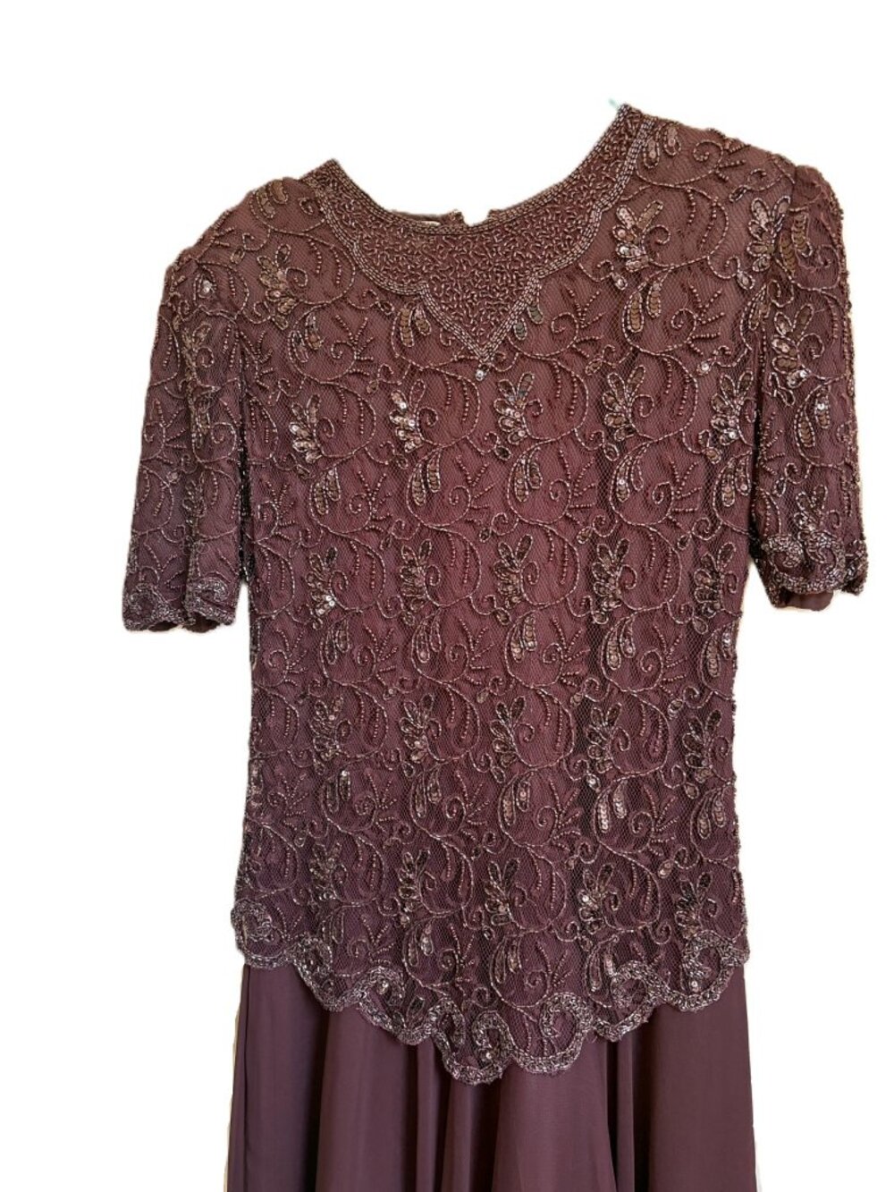 Vintage Eggplant Short Sleeve Beaded Formal Dress. Brilliante by JA - Picture 4 of 7